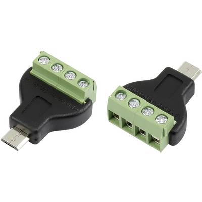 Dva crna adaptera sa zelenim priključnim stezaljkama, svaki sa četiri vijčane stezaljke na vrhu. Adapteri imaju USB-mikro-B utikač.