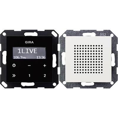 Radio modul s zaslonom prikazuje '1LIVE' i emitira na 106,7 MHz u 13:36. Dva gumba za odabir postaje vidljiva ispod zaslona.