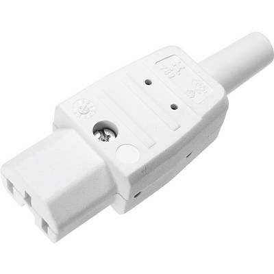 Bijeli električni mrežni adapter s dva otvora i vijčanim zatvaračem za kabel, pogodan za priključivanje na uređaj.