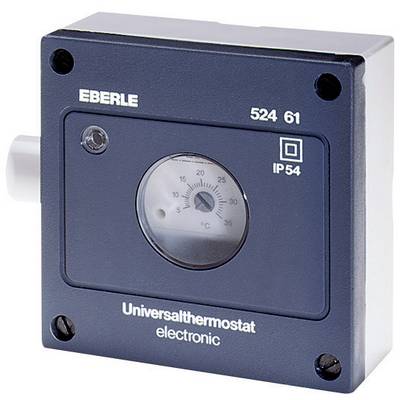 Elektronski univerzalni termostat marke Eberle s prikazom temperature u Celzijevim stupnjevima. Pogodan za univerzalnu primjenu.