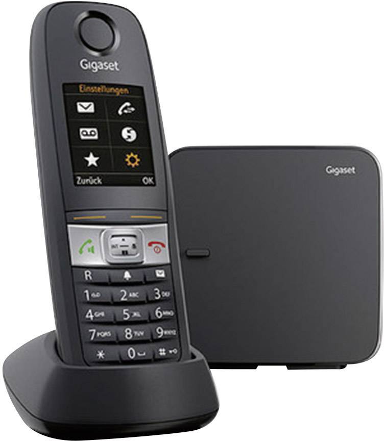 Bežični telefon s baznom stanicom. Display prikazuje izborničke simbole i tekst. Plastičan, moderan dizajn u tamnosivoj (antracit) boji.