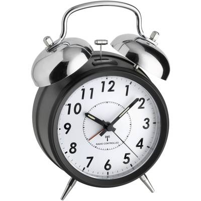 Crni, klasični sat s dva zvona pokazuje 10:10.