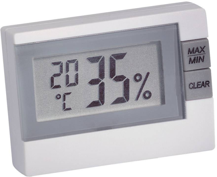 Digitalni termometar-higrometar prikazuje '20°C' i '35%'. Tipke sa strane: 'MAX/MIN', 'CLEAR'.