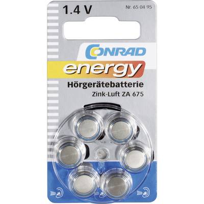 'Conrad energy' baterija za slušni aparat, cink-zrak ZA 675, 1,4 V, 6 baterija u okrugloj ambalaži.