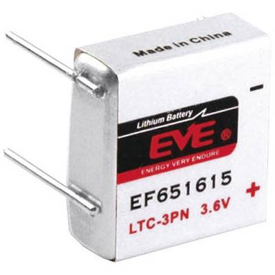 Litij-baterija s natpisom 'Made in China' i 'EVE'. Model EF651615, napon 3,6V. Sadrži dva priključna žica.
