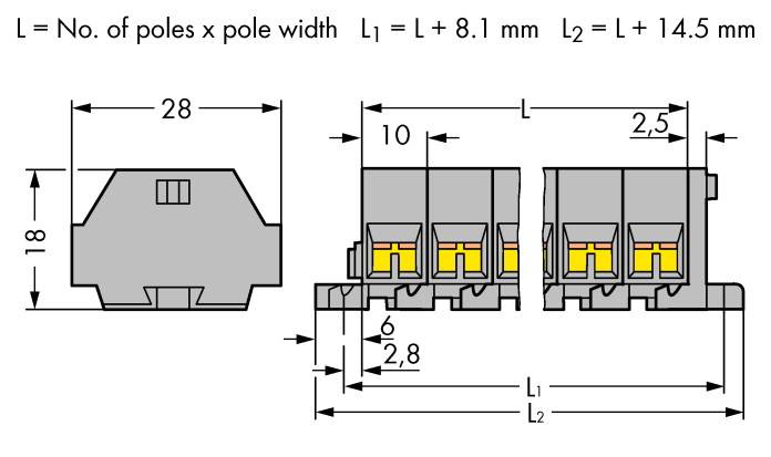 WAGO 261-209 letva rednih stezaljki 10 mm opruga Dostupnost: l siva 25 St.