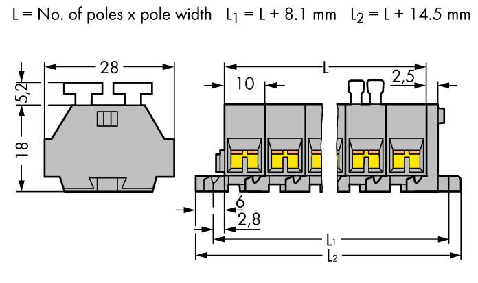 WAGO 261-208/342-000 letva rednih stezaljki 10 mm opruga Dostupnost: l siva 50 St.