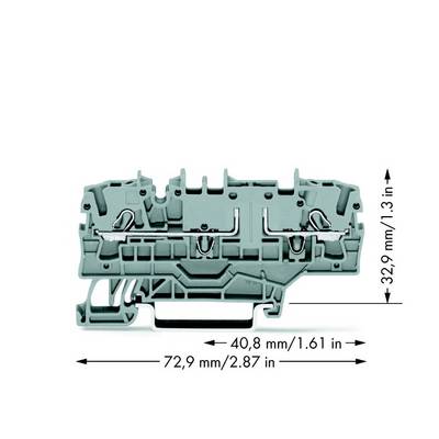 'Siva električna stezaljka, visine 32,9 mm, širine 72,9 mm, dubine 40,8 mm.'
