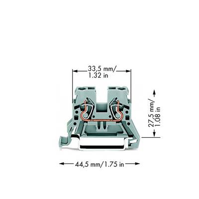 Presjek steznog bloka dimenzija 33,5 mm x 27,5 mm x 44,5 mm. Vidljive bakrene spojnice.
