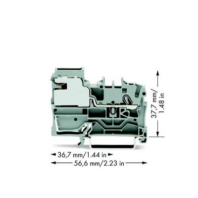 Stezaljka s dimenzijama: 36,7 mm širina, 56,6 mm dužina, 37,7 mm visina. Tehnički element sive boje.