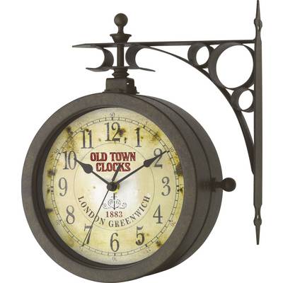Antička zidna ura s natpisom 'Old Town Clocks 1883 London Greenwich'. Pokazuje 10:10 sati. Dekorativan, rustikalan stil.