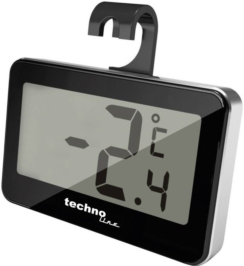 Digitalni termometar pokazuje '-2,4 °C'. Ima crni okvir i kuku za učvršćivanje.