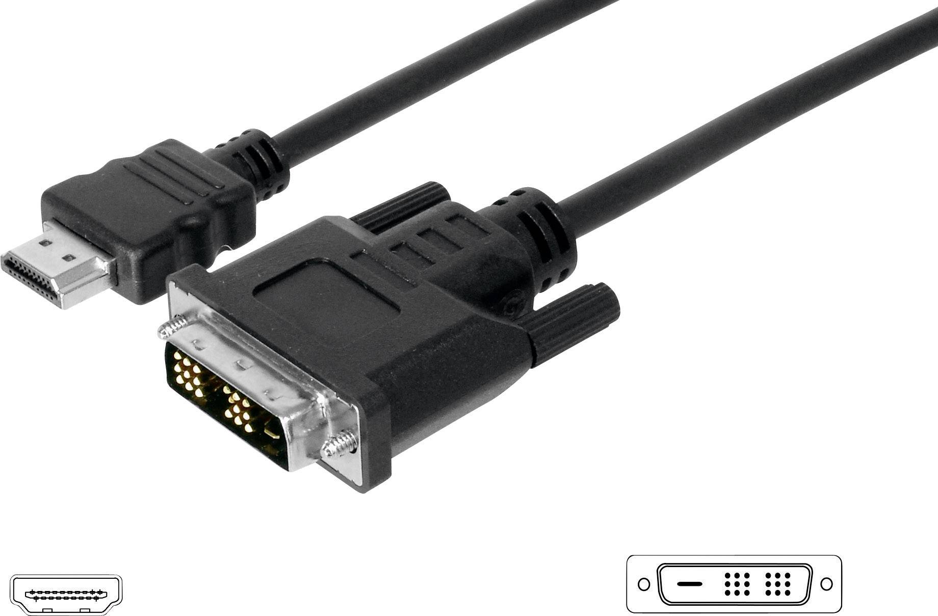 Digitus HDMI / DVI adapterski kabel HDMI A utikač, DVI-D 18+1-polni utikač 10.00 m crna AK-330300-100-S mogućnost vijčanog spajanja HDMI kabel