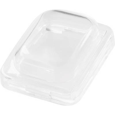 Prozirna, pravokutna plastična posuda za sapun zaobljenih rubova.