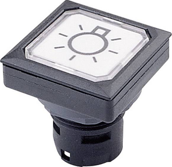 Kvadratni, crni taster za pritiskanje sa simbolom osvjetljenja, simbolizira upravljanje svjetlom ili funkciju lampe.