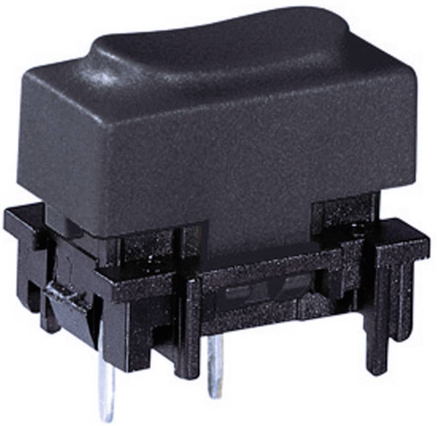 Crni tipkač s pravokutnom tipkom i dva duga metalna pina dolje za električno spajanje.