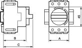 ASCII dijagram s dvije tehničke skice jedna do druge, prikazuje različite poglede na mehanički uređaj.