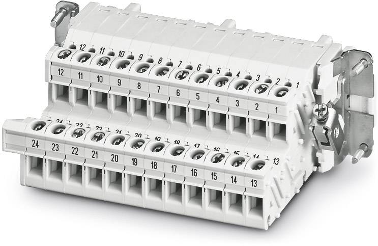 Bijeli, višeslojni priključni blok s numeriranim priključcima, pogodan za žičanje u električnim ormarima.