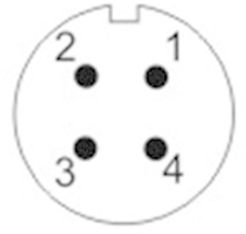 Okrugli električni utikač s četiri numerirane pins, označene brojevima od 1 do 4, raspoređene u kvadratnom obrascu.