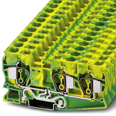 Klemmstein u zeleno-žutoj boji za električne spojeve prikazuje sučelja i priključke namijenjene uporabi u razvodnim ormarima.