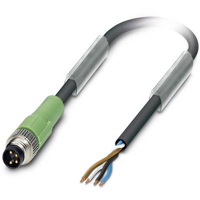 Zeleni, okrugli M12 kabel za spajanje s otvorenim krajem koji prikazuje četiri gole žice: smeđa, plava, crna i bijela.