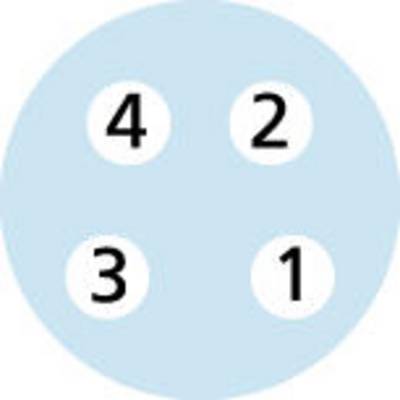 Četiri numerirane kružnice u plavom krugu: gore lijevo '4', gore desno '2', dolje lijevo '3', dolje desno '1'.