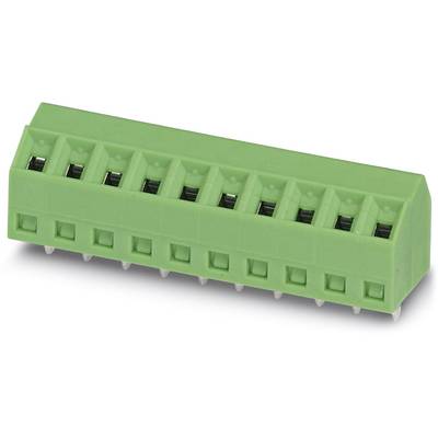 Zeleni utični priključak za tiskane pločice sa deset priključaka, pravokutnog oblika, pogodan za električne spojeve.