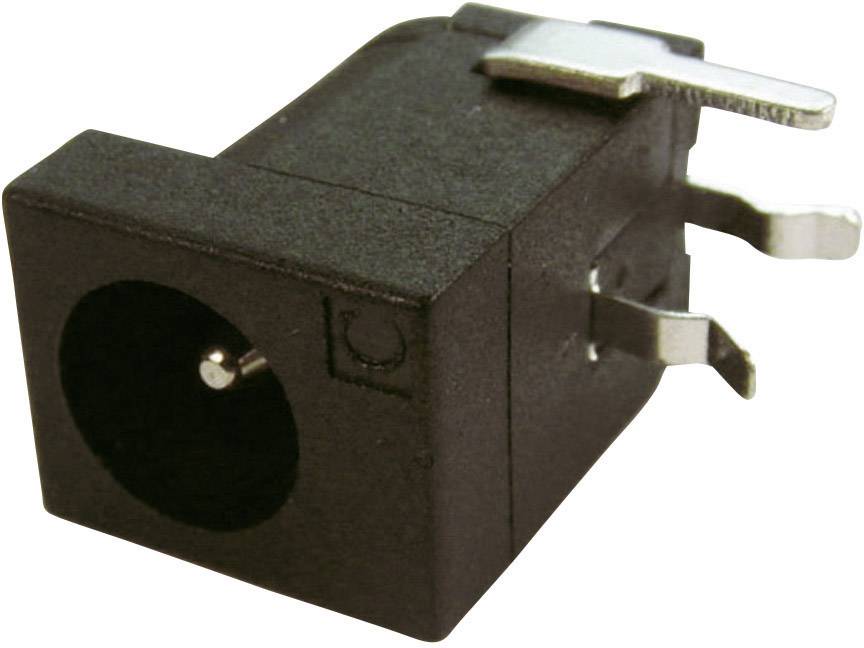 Crna DC utičnica s metalnim kontaktima, pogodna za napajanje elektroničkih uređaja.