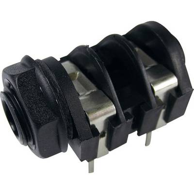 Crni troopolni priključak utičnice s srebrnim kontaktnim pinovima, korišten za električno spajanje u audio uređajima.