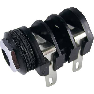 Crna plastična čahura s tri metalna priključka, često korištena u elektroničkim uređajima za audio povezivanje.