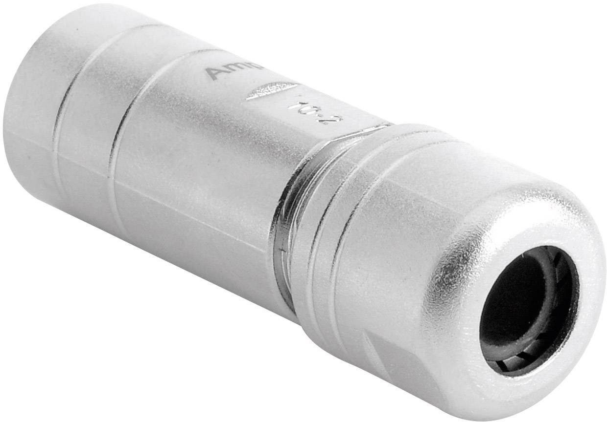 Srebrni metalni connector cilindričnog oblika koji se koristi kao adapter za kabele.