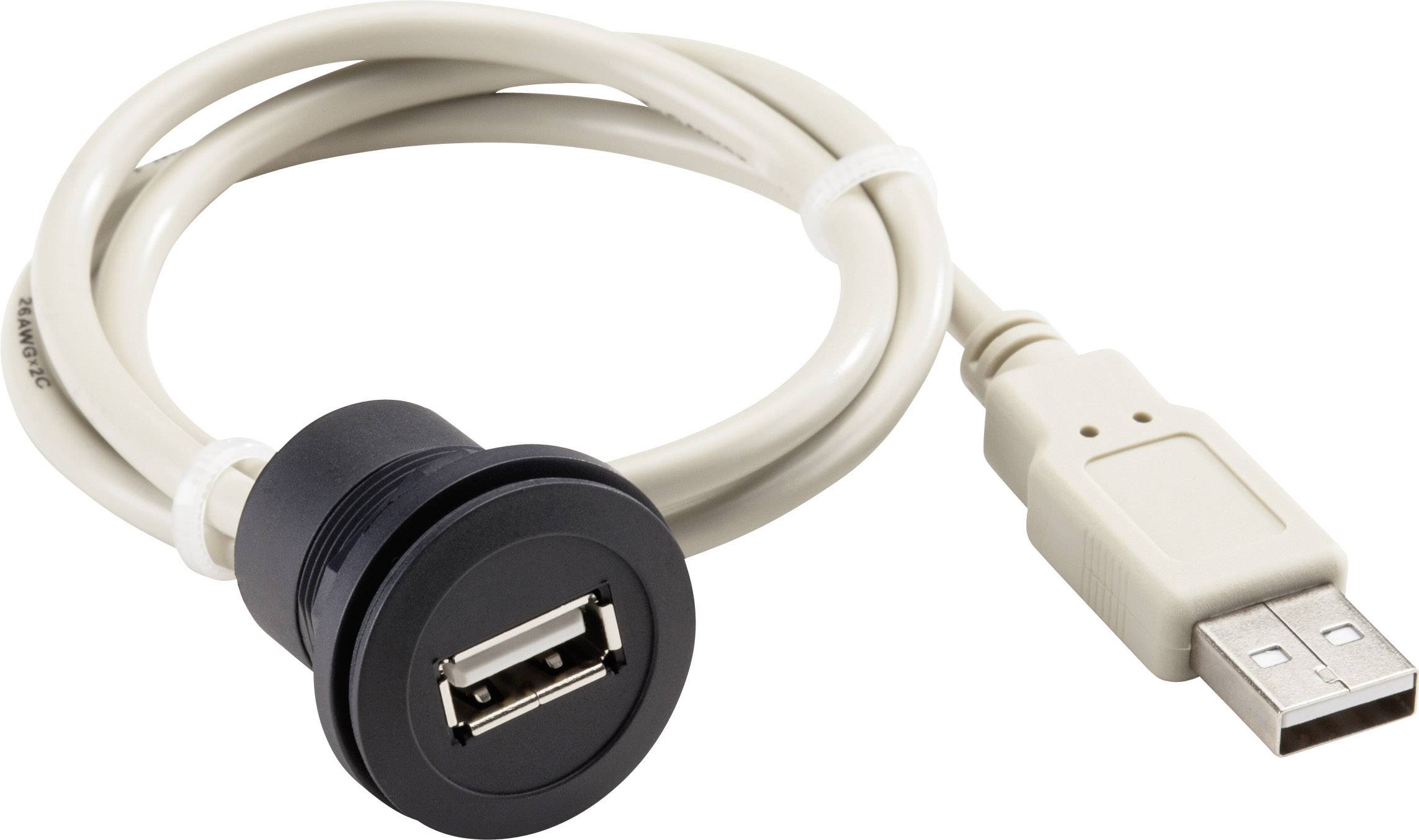 USB produžni kabel s crnom utičnicom i bež utikačem, pogodan za produženje USB spojeva.