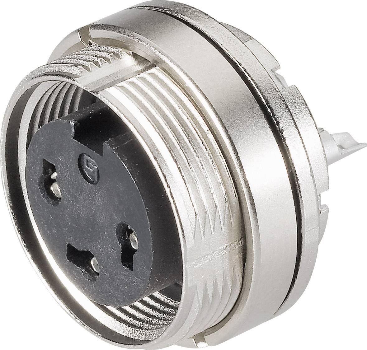 Okrugli, srebrni metalni utikač s crnim trostrukim uloškom. Pogodan za audio ili elektronske spojeve.