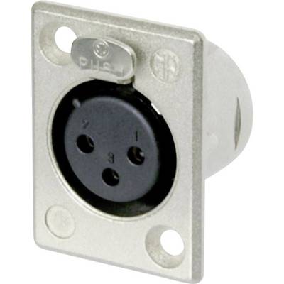 XLR utičnica s tri pina, ugrađena u pravokutno metalno kućište, koristi se za audio spojeve.