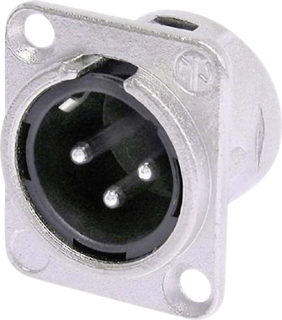 XLR utičnica s tri pola, često korištena za mikrofone i audio uređaje, načinjena od srebrnog metala u obliku kruga.