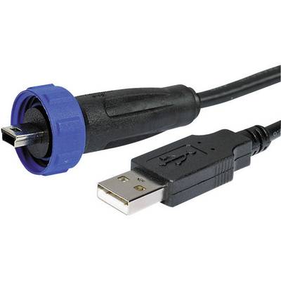 USB kabel s micro-USB utikačem na jednoj strani i USB-A utikačem na drugoj. Micro-USB kraj ima plavi zaštitni prsten.