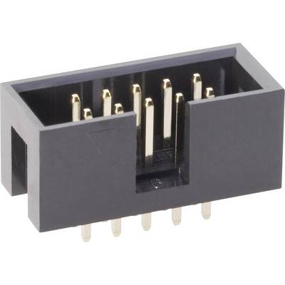 Crni, pravokutni priključni konektor sa zlatnim kontaktima, tipično korišten za elektroničke spojeve na tisknim pločama.