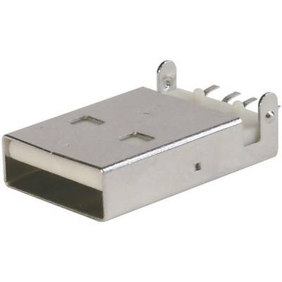 Bliski kadar USB priključka. Pravokutni metalni priključak usmjeren je ulijevo, a četiri kontakta su vidljiva.