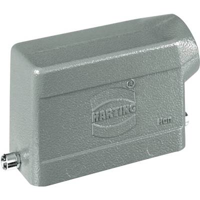 Sivo, pravokutno industrijsko kućište od metala s logom 'HARTING' na njemu. Pogodno za teške utične konektore.