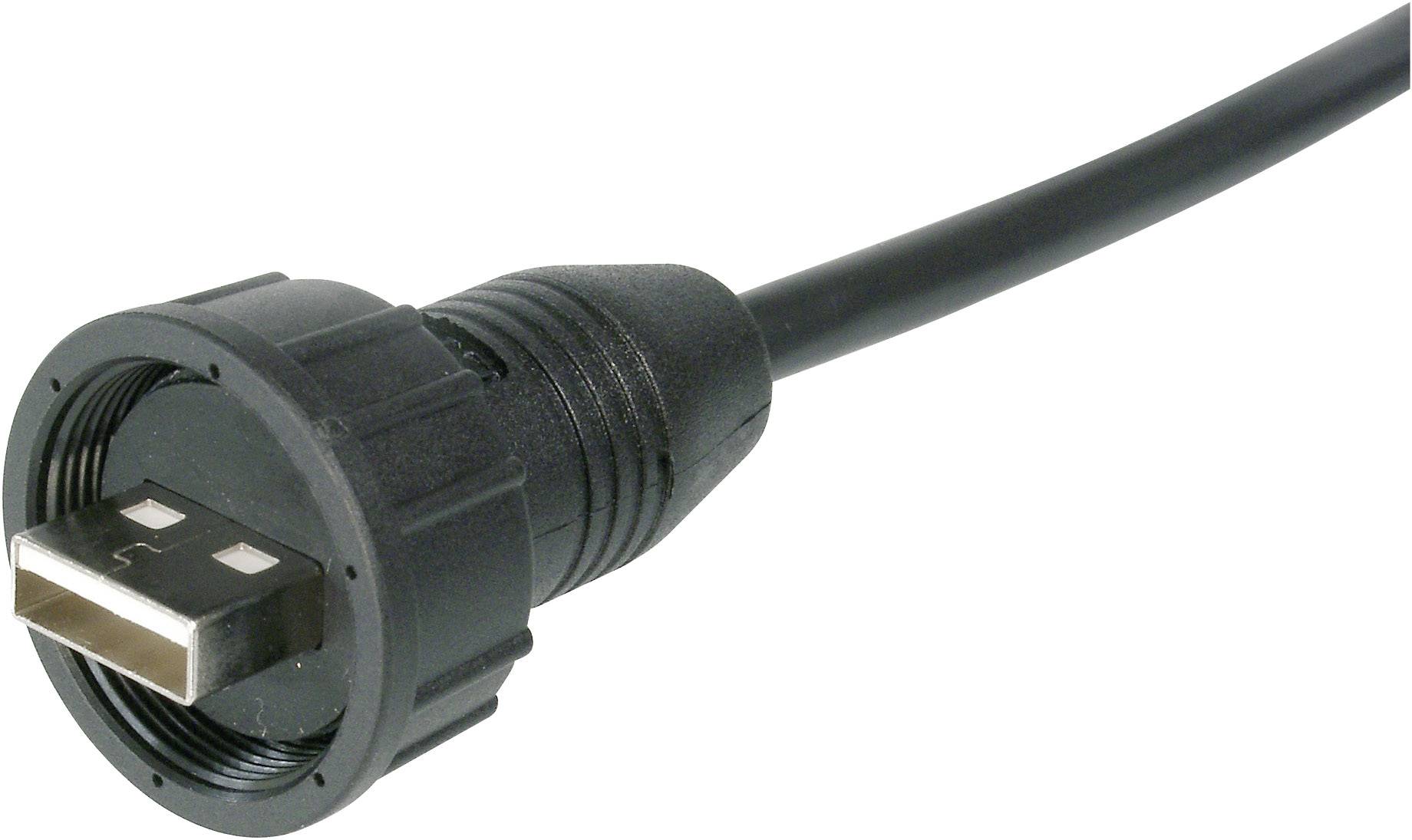 Crni USB kabel s čvrstim utikačem, pogodan za industrijske primjene ili teške radne uvjete.