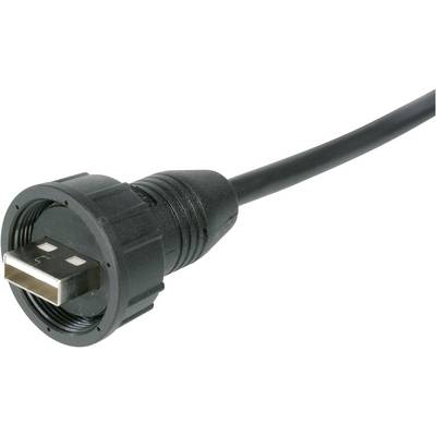 Crni USB kabel s čvrstim utikačem, pogodan za industrijske primjene ili teške radne uvjete.