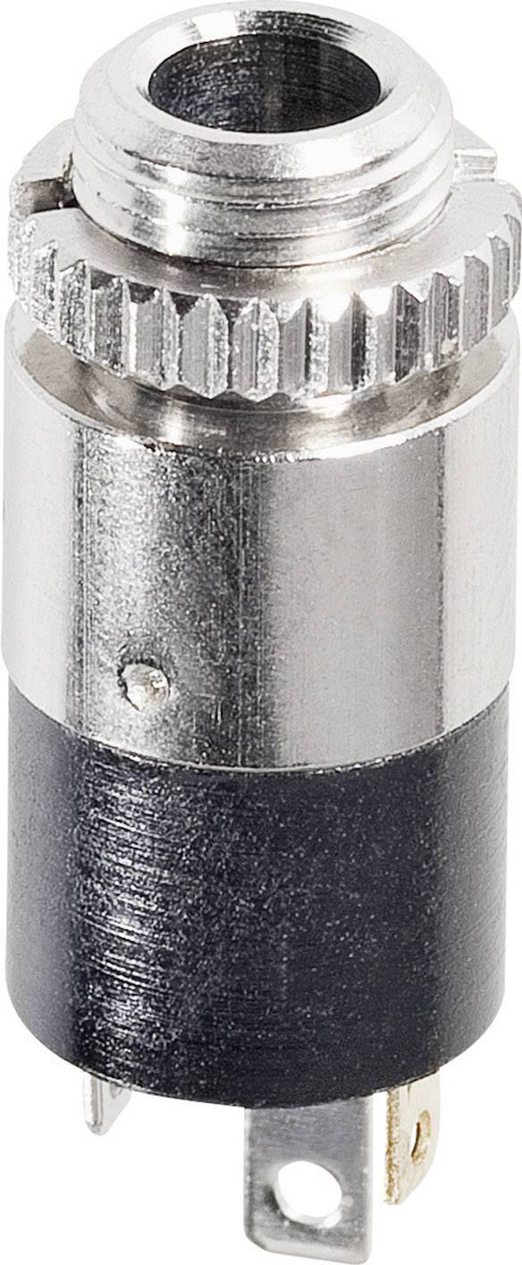 Srebreni stereo adapter utikača s crnim odvojkom, pogodan za audio povezivanja.