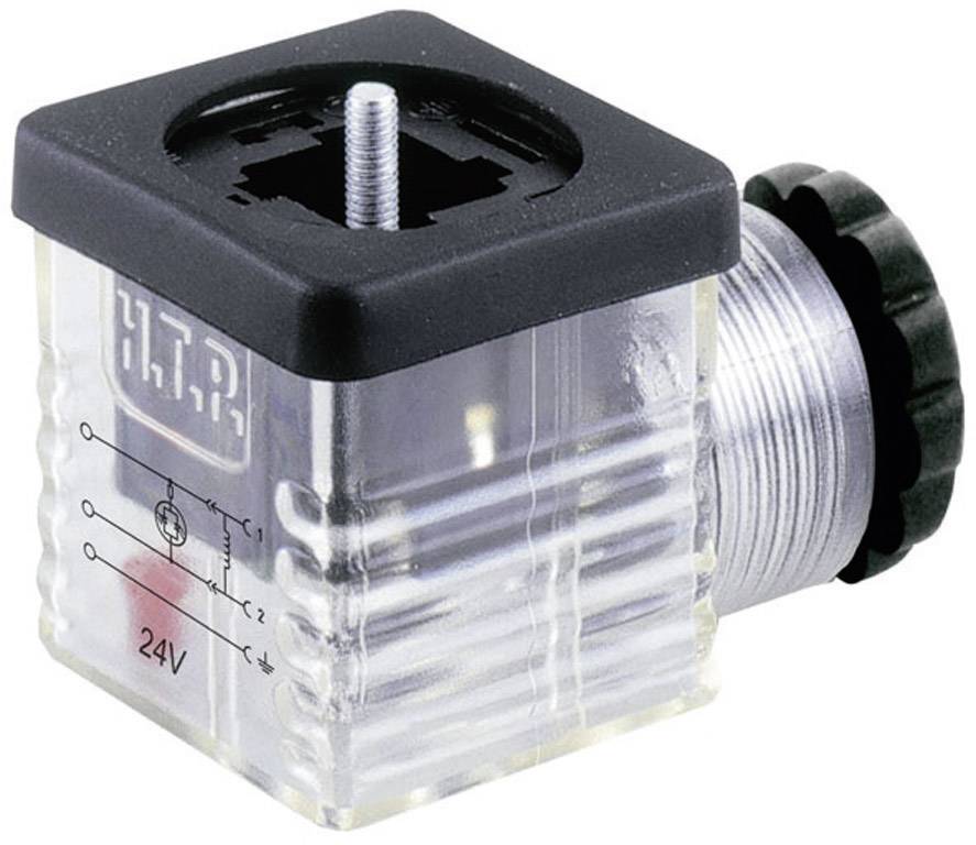 Kvadratni električni priključak s prozirnim poklopcem prikazuje shemu strujnog kruga na strani, s natpisom '24V'.
