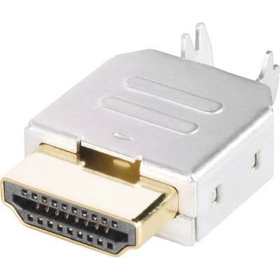 Srebrni HDMI priključak sa zlatnim rubom, pogodan za spajanje audio i video uređaja.
