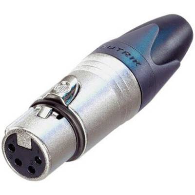 Srebrni XLR utikač s crnim završetkom, pogodan za audio povezivanja, prikazuje stranu priključka s tri rupe.