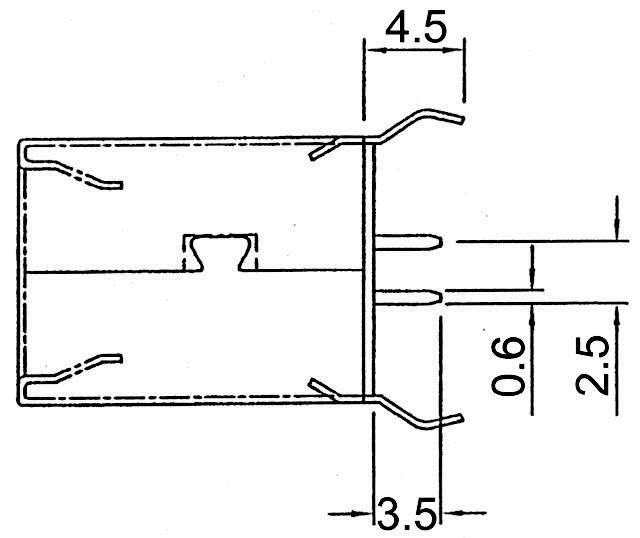 Tehnički nacrt pravokutnog objekta dimenzija 4,5 x 3,5 na gornjem horizontalnom dijelu i 2,5 na desnoj vertikali.