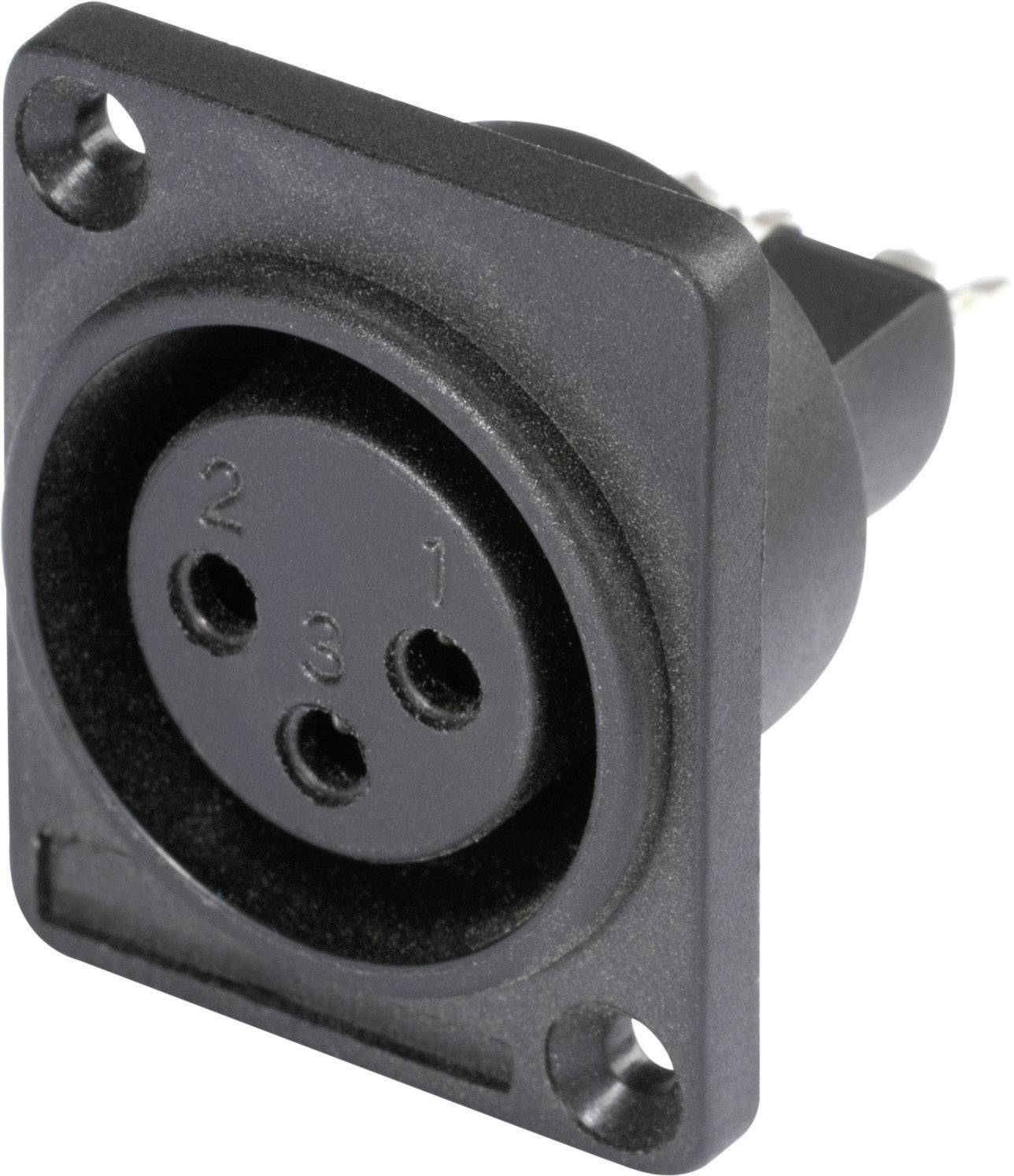 Crni XLR utikač s tri priključnice, numerirana od 1 do 3. Često korišten za profesionalne audio priključke.
