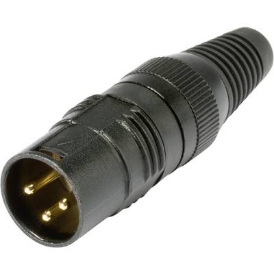 Crni XLR utikač s tri metalne stijenke, nazubljenom ručkom i strukturiranim krajem za spajanje audio ili video kabela.