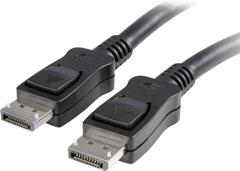 Dva crna DisplayPort kabela s utikačima koji se koriste za spajanje monitora na računala radi prijenosa video i audio signala.