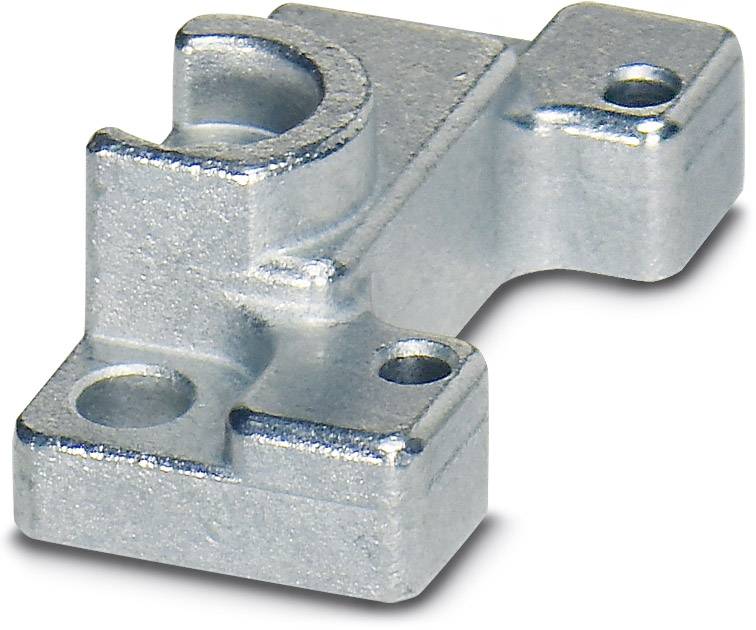 Metalni dio s nekoliko provrta i izbočina, vjerojatno dio stroja.